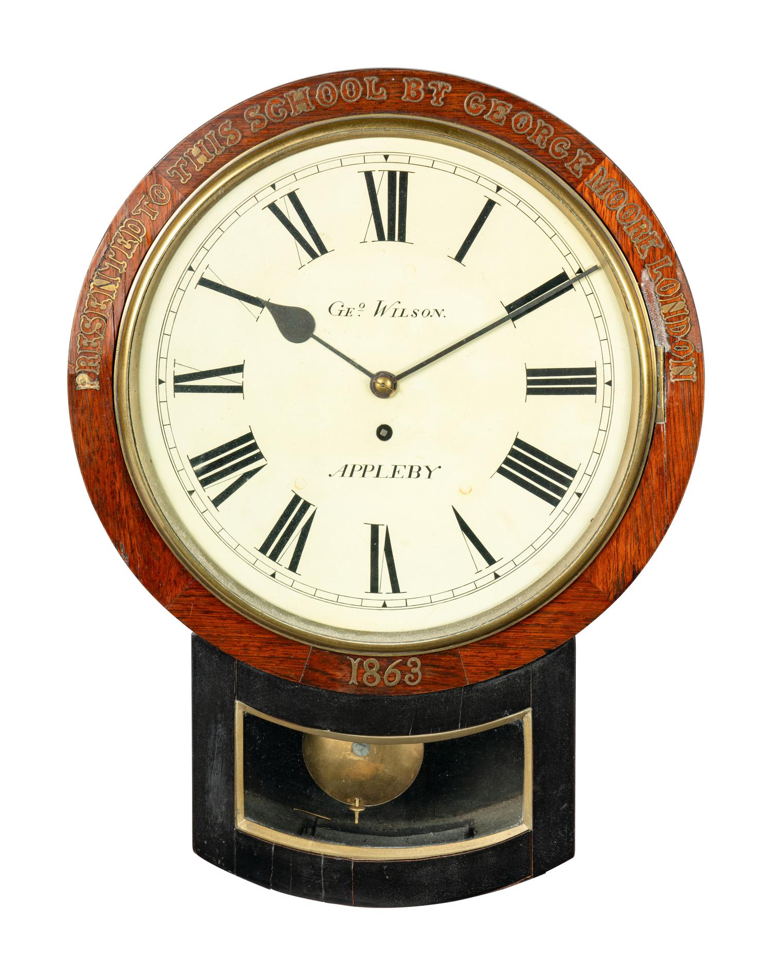 An English Brass-Inlay Presentation Wall Clock