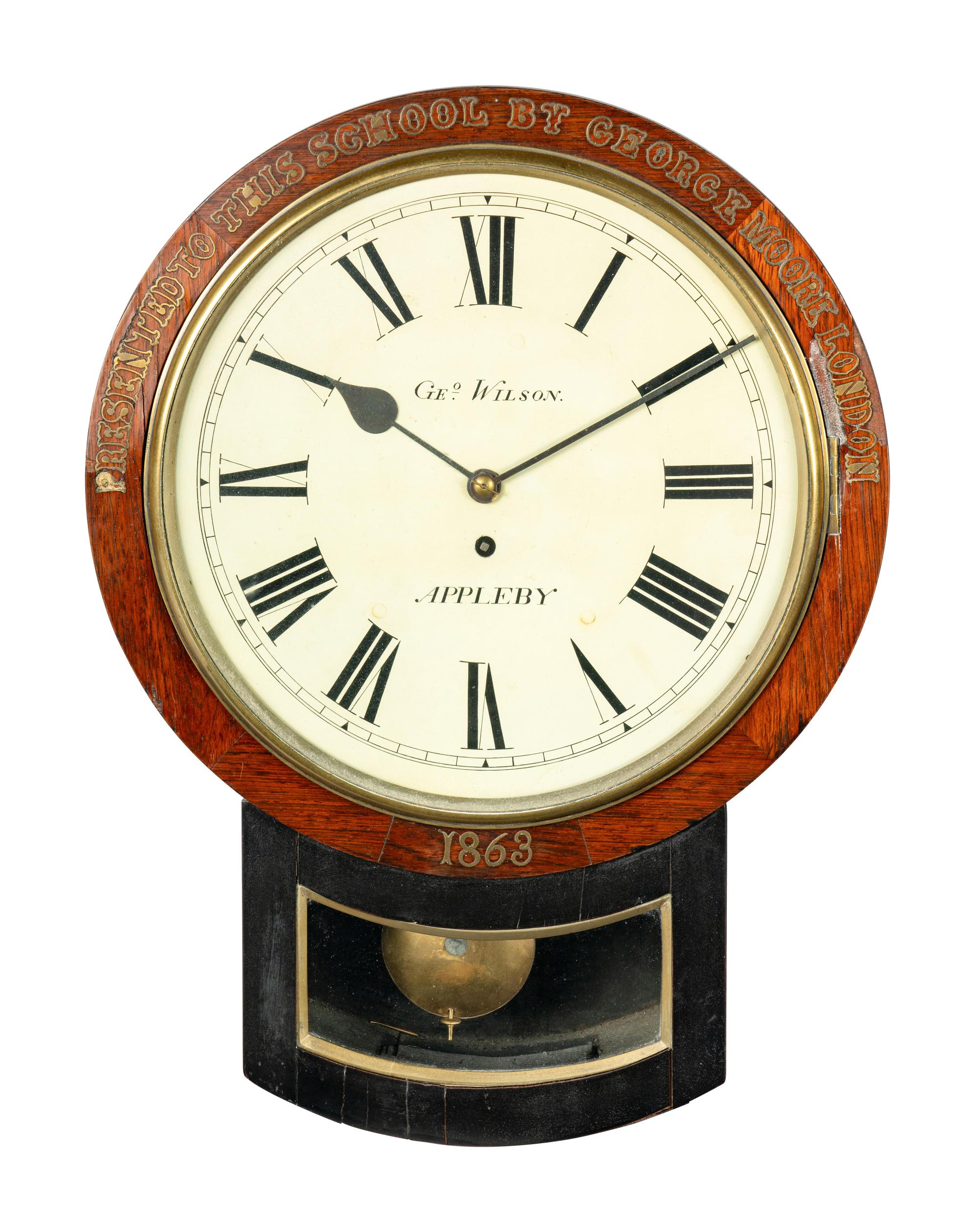 An English Brass-Inlay Presentation Wall Clock