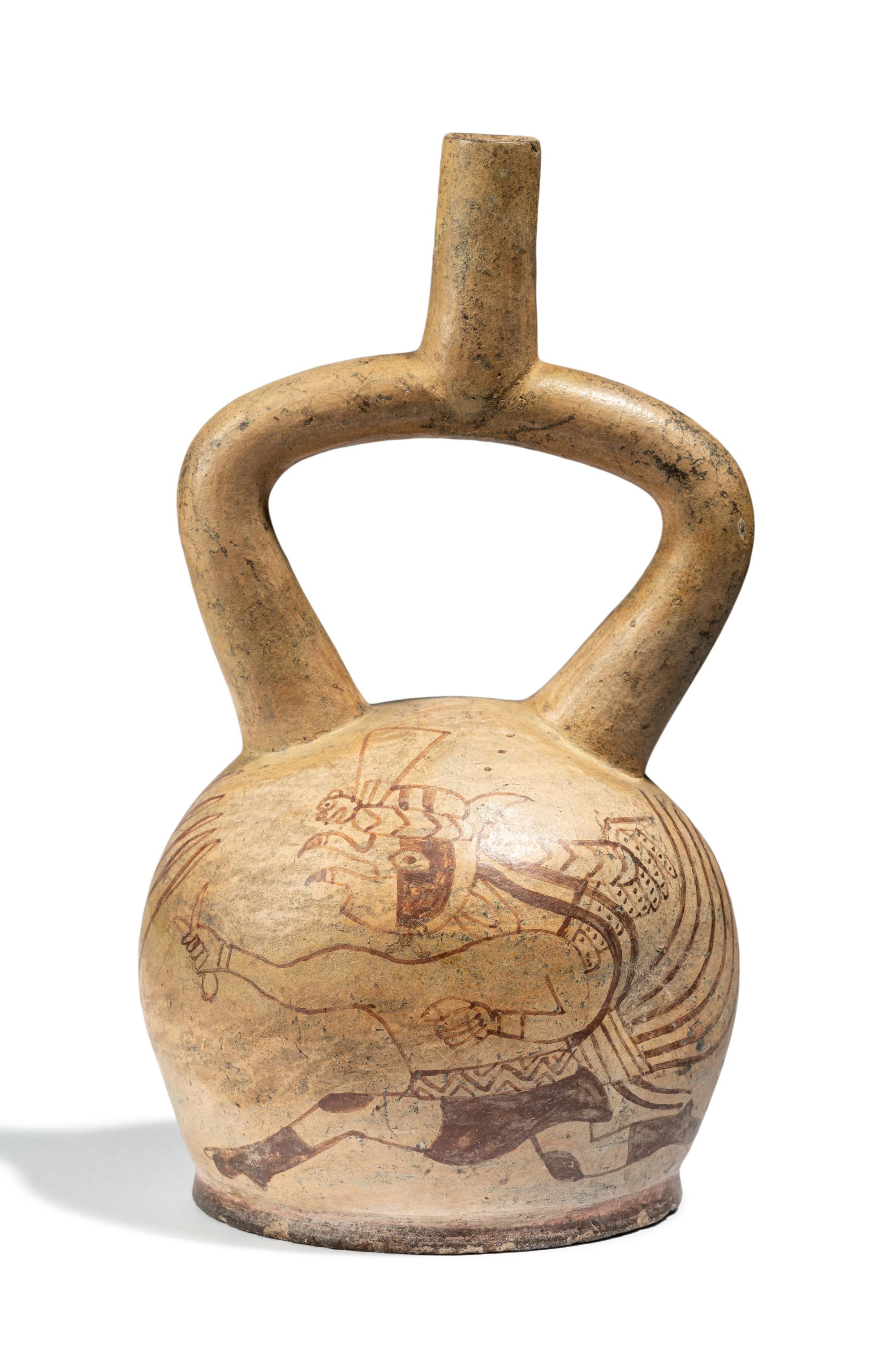A Moche Fineline Stirrup Vessel