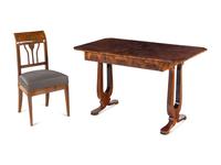 An Austrian Neoclassical Burlwood Writing Table and Chair