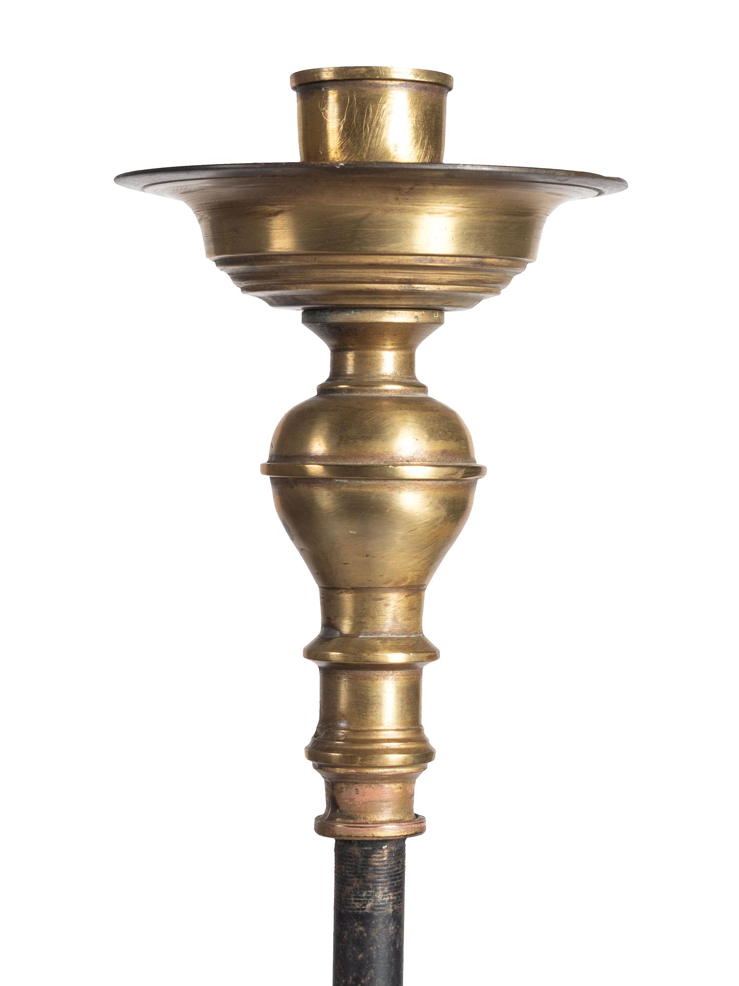 A Pair of Baroque Style Wrought Iron and Brass Pricket Stands
