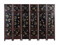 A Chinese Hardstone-Inlaid Six-Panel Floor Screen