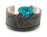 Tufa Cast Silver Cuff Bracelet, set with Turquoise and Opal