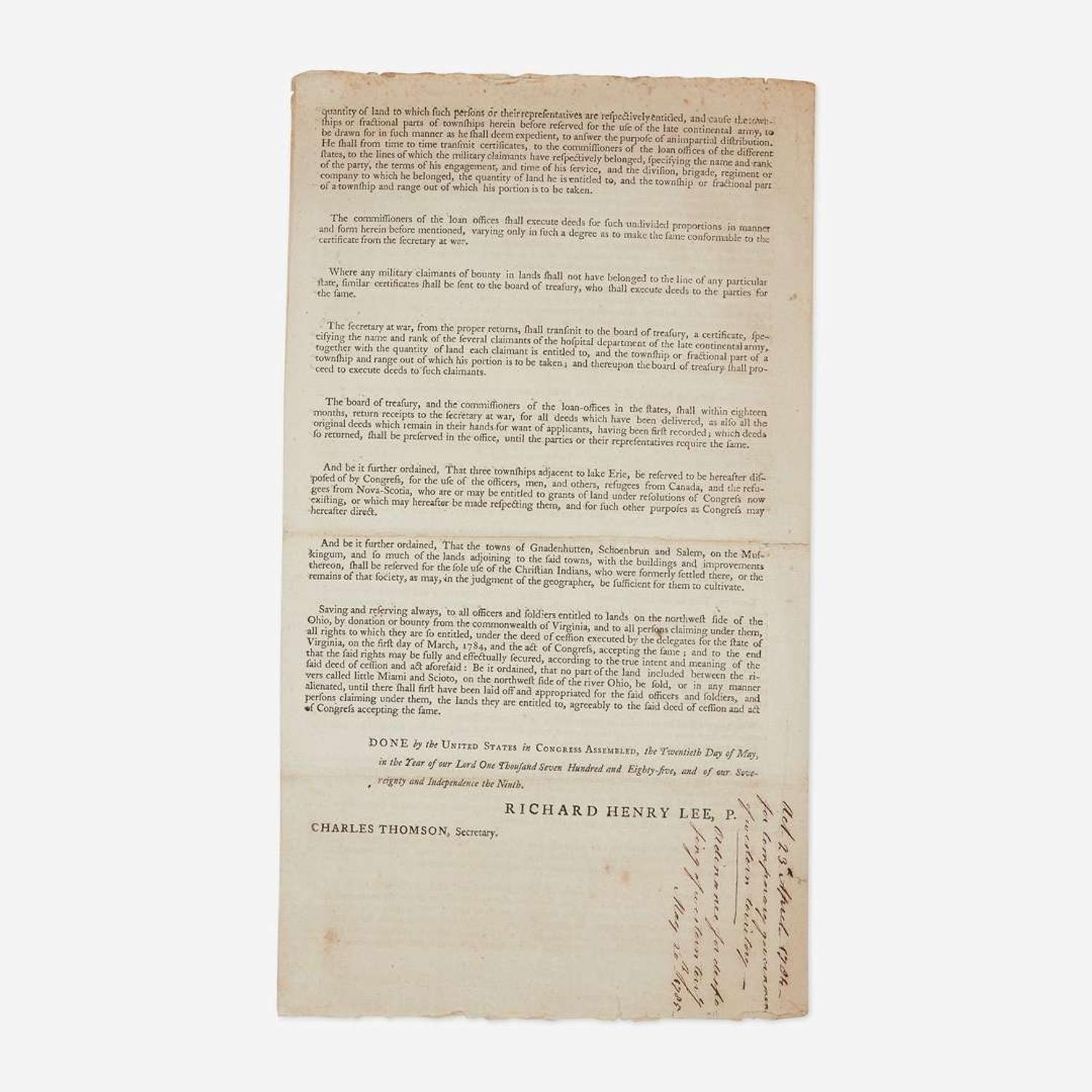 [Americana] [Northwest Territory] Land Ordinance of 1785