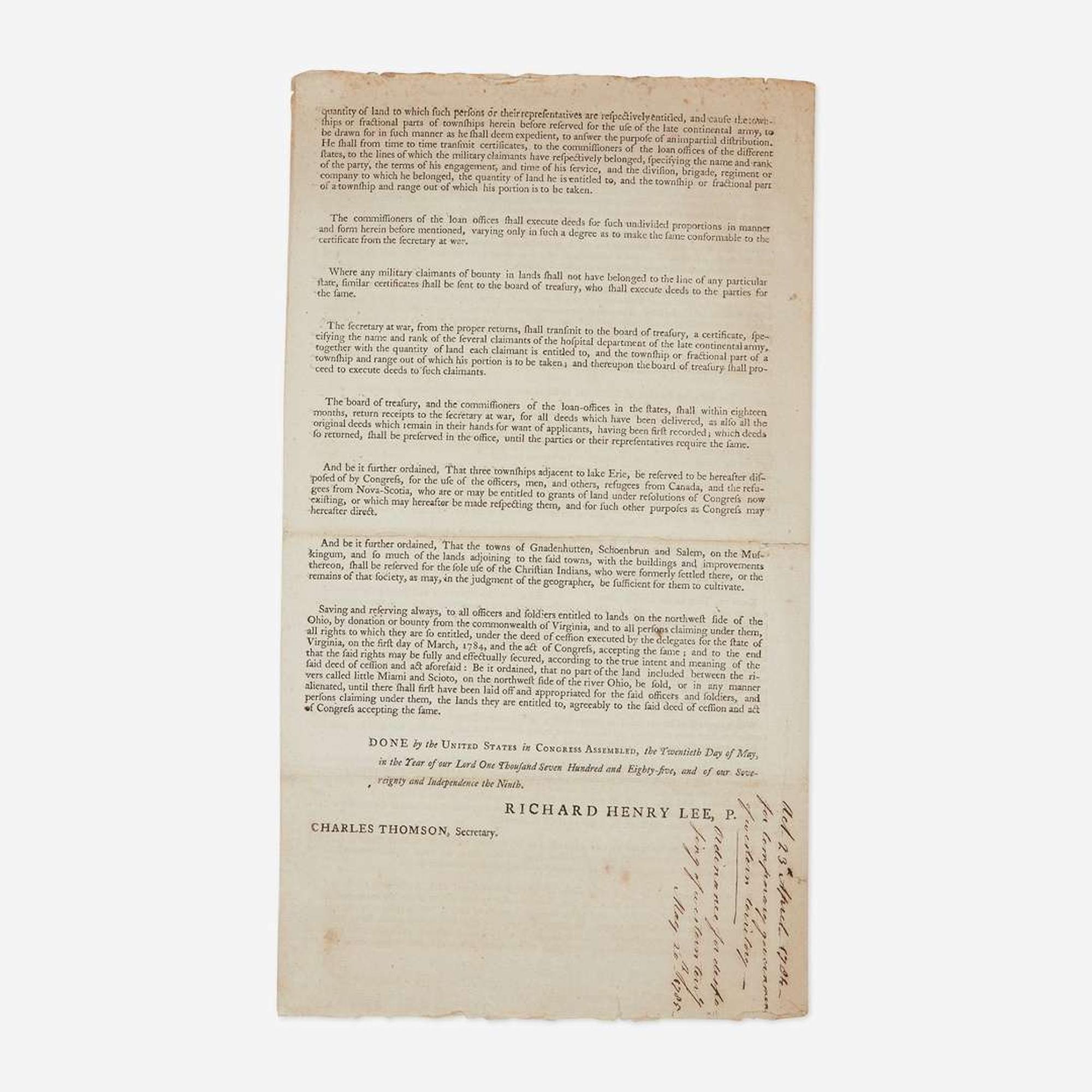 [Americana] [Northwest Territory] Land Ordinance of 1785
