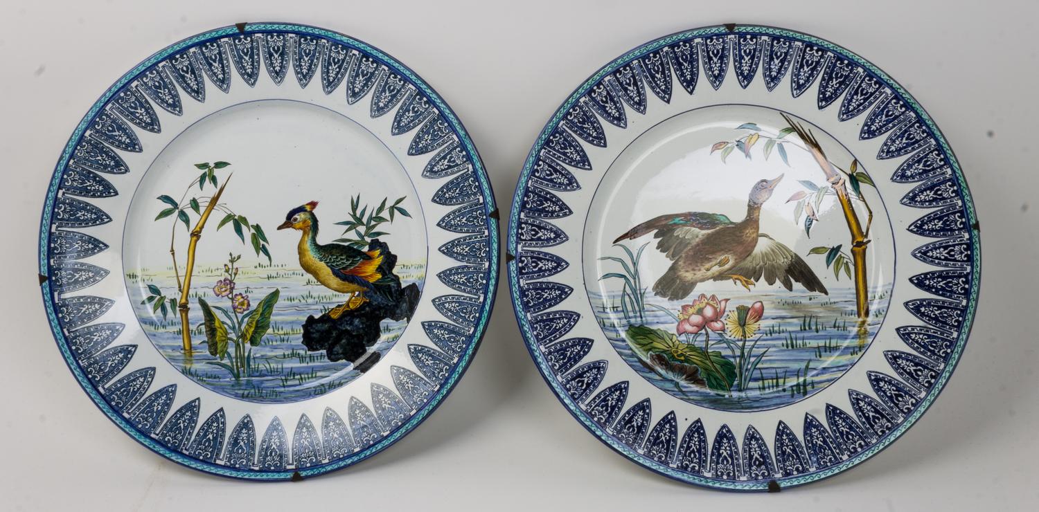 A Pair of Painted Pottery Chargers Diameter 16 1/4 inches. — 20TH CENTURY