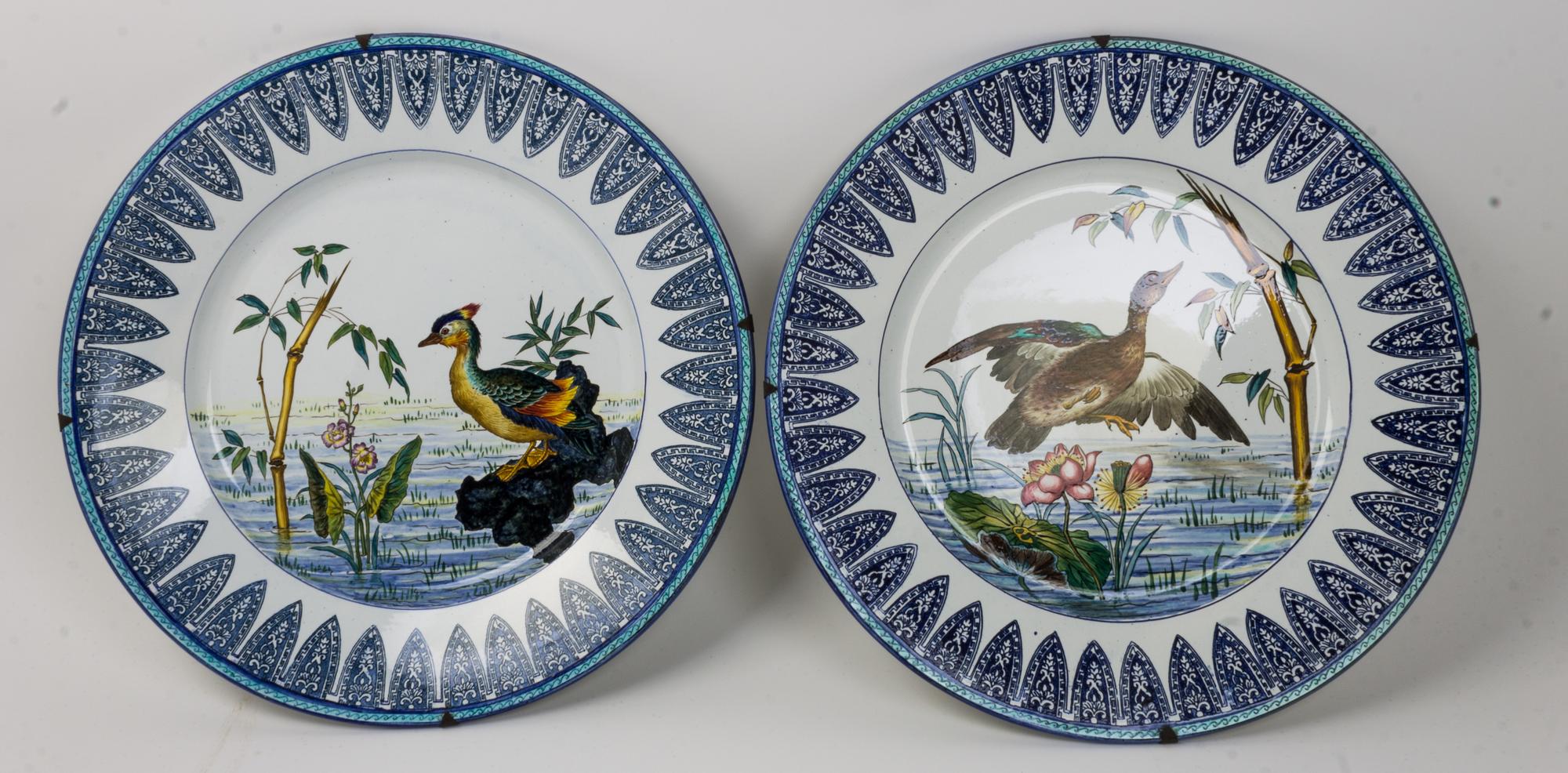 A Pair of Painted Pottery Chargers Diameter 16 1/4 inches. — 20TH CENTURY