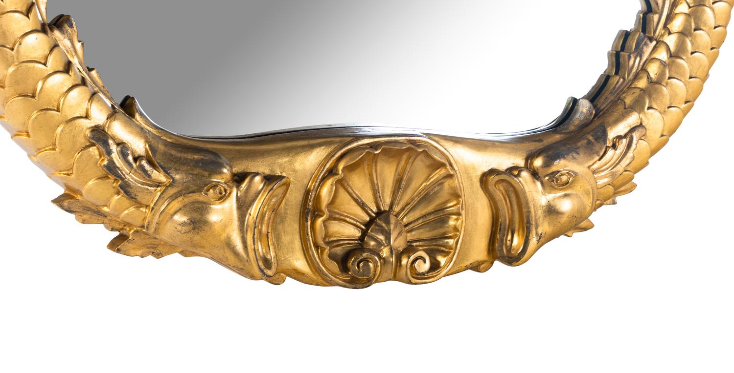 A Grotto Style Giltwood Dolphin Mirror