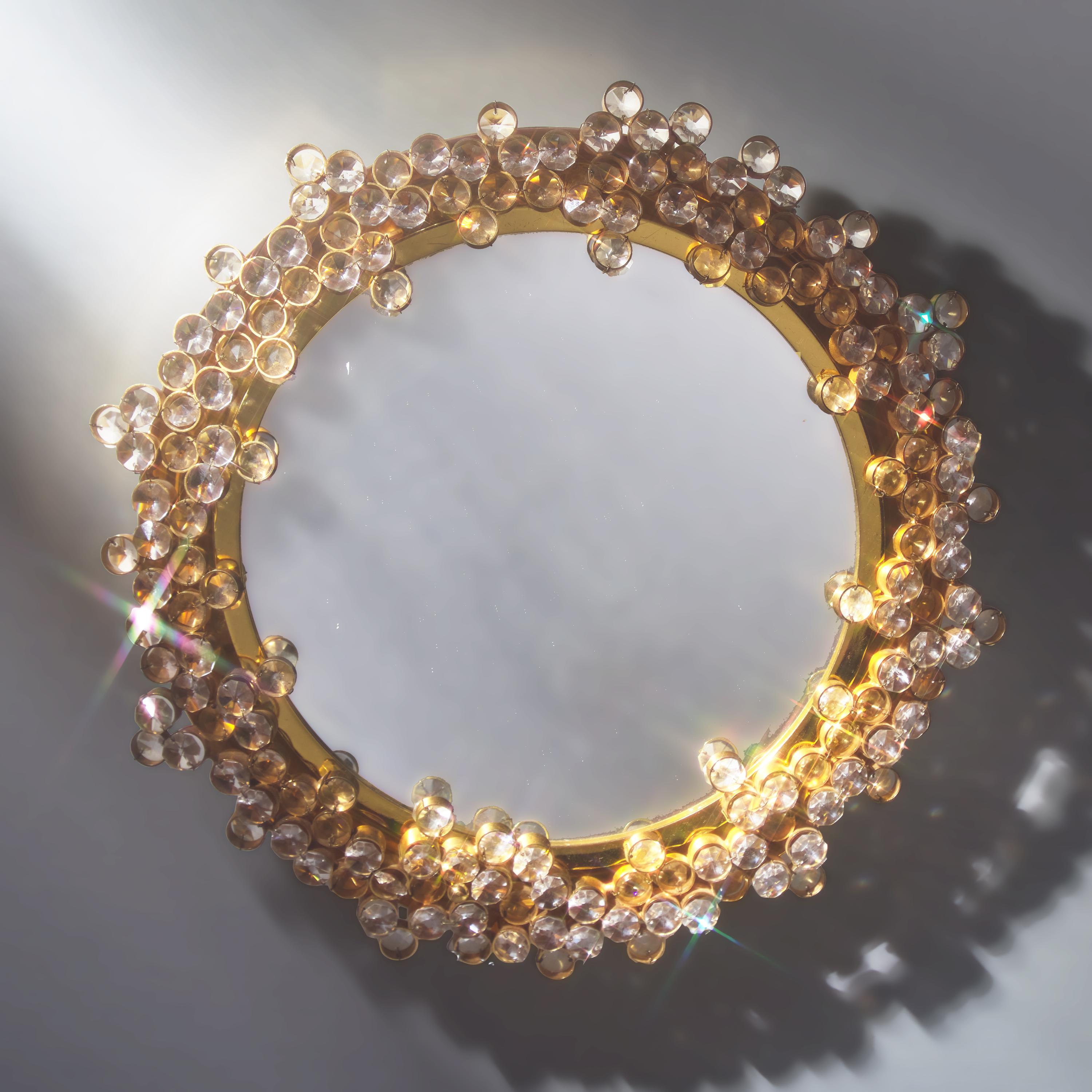 Palme & Walter c. 1960 — Illuminating Mirror with Faceted Crystals