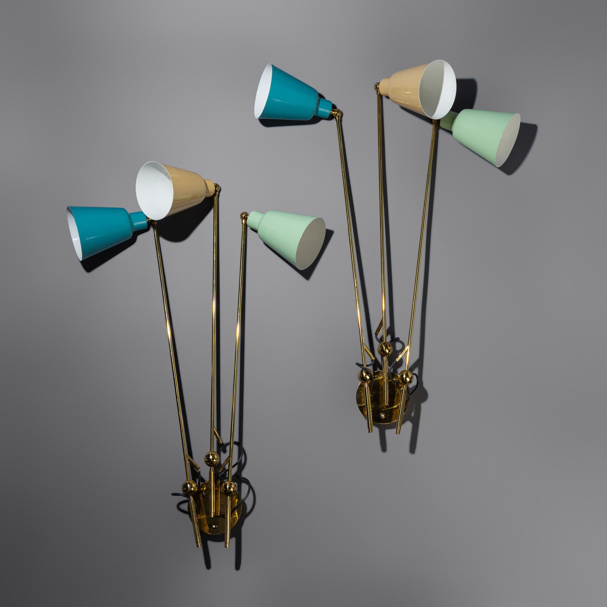 Pair of three-arm adjustable wall sconces