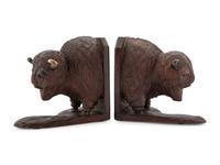 19th Century Carved Buffalo Bookends