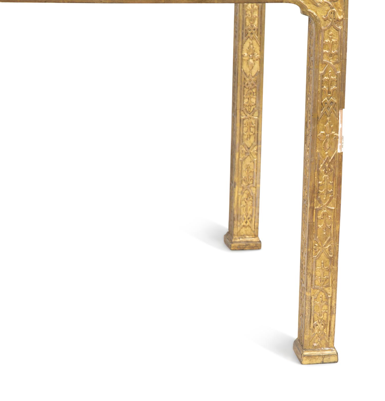 A Chinese Chippendale Style Carved Giltwood Marble-Top Center Table — 19TH CENTURY