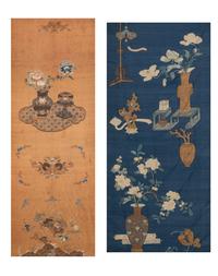 Two Chinese 'Bogu' Silk Panels