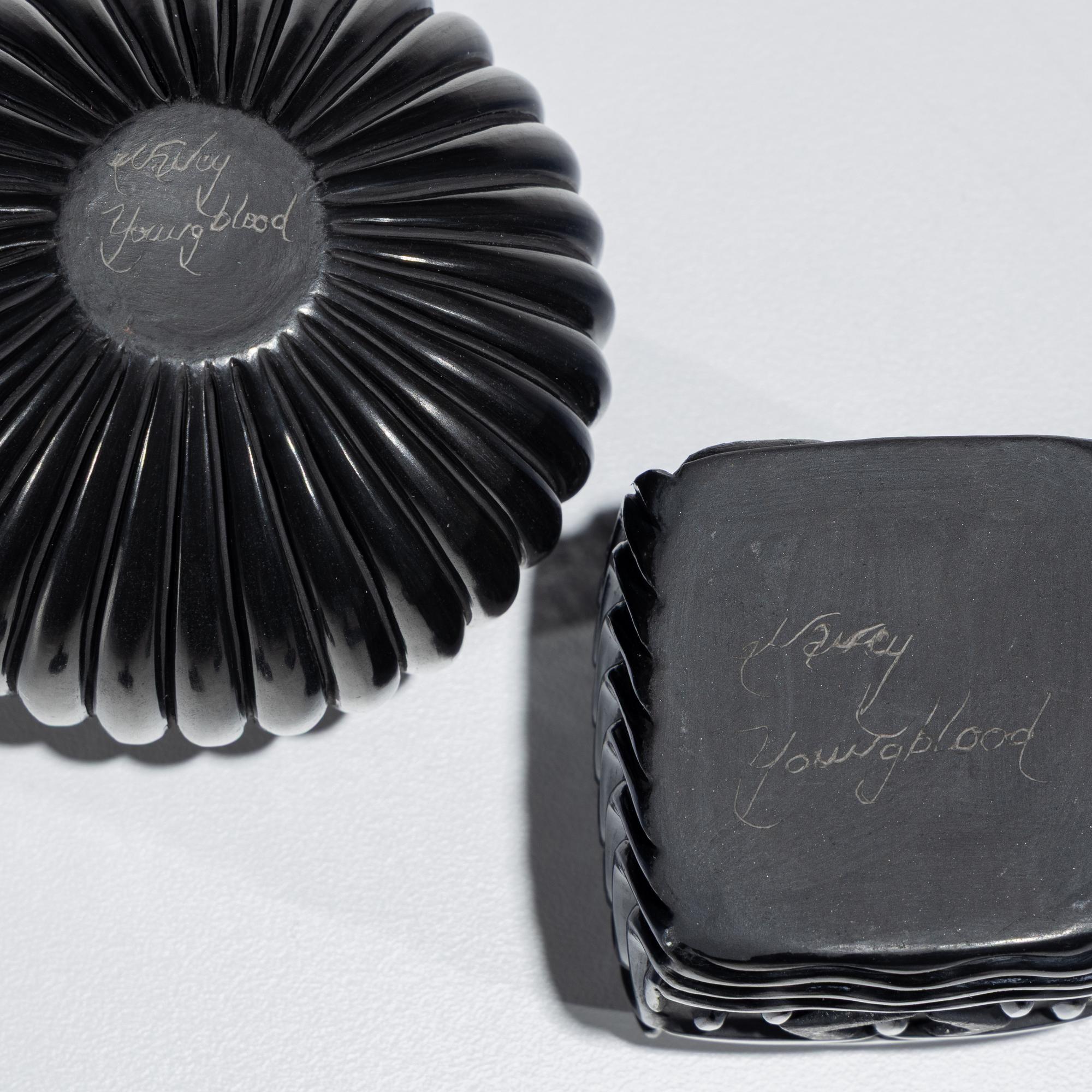 Carved Blackware Pottery Jars