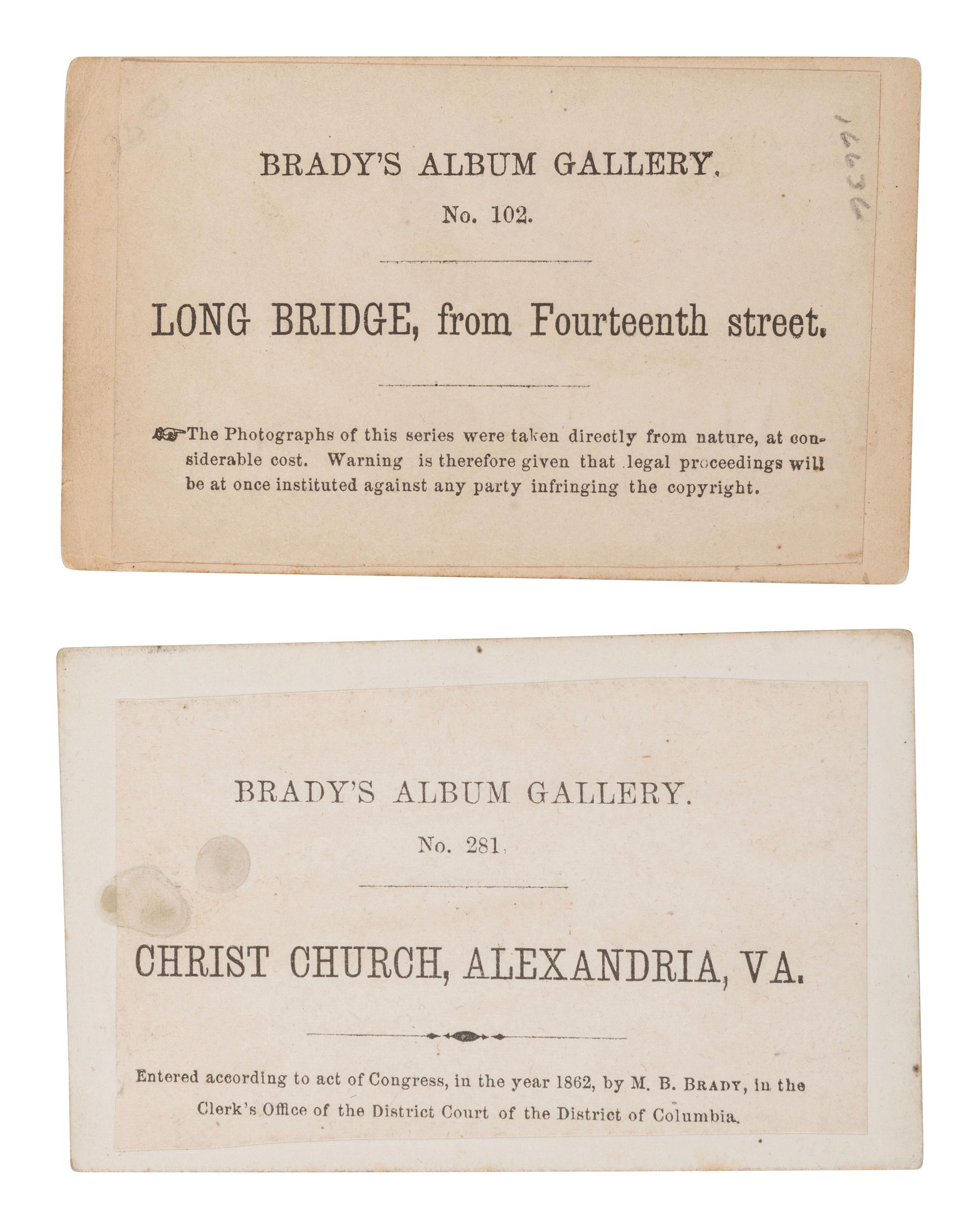 [CIVIL WAR]. 18 CDVs of important structures and hallowed grounds from Brady's Album Gallery . 1862.