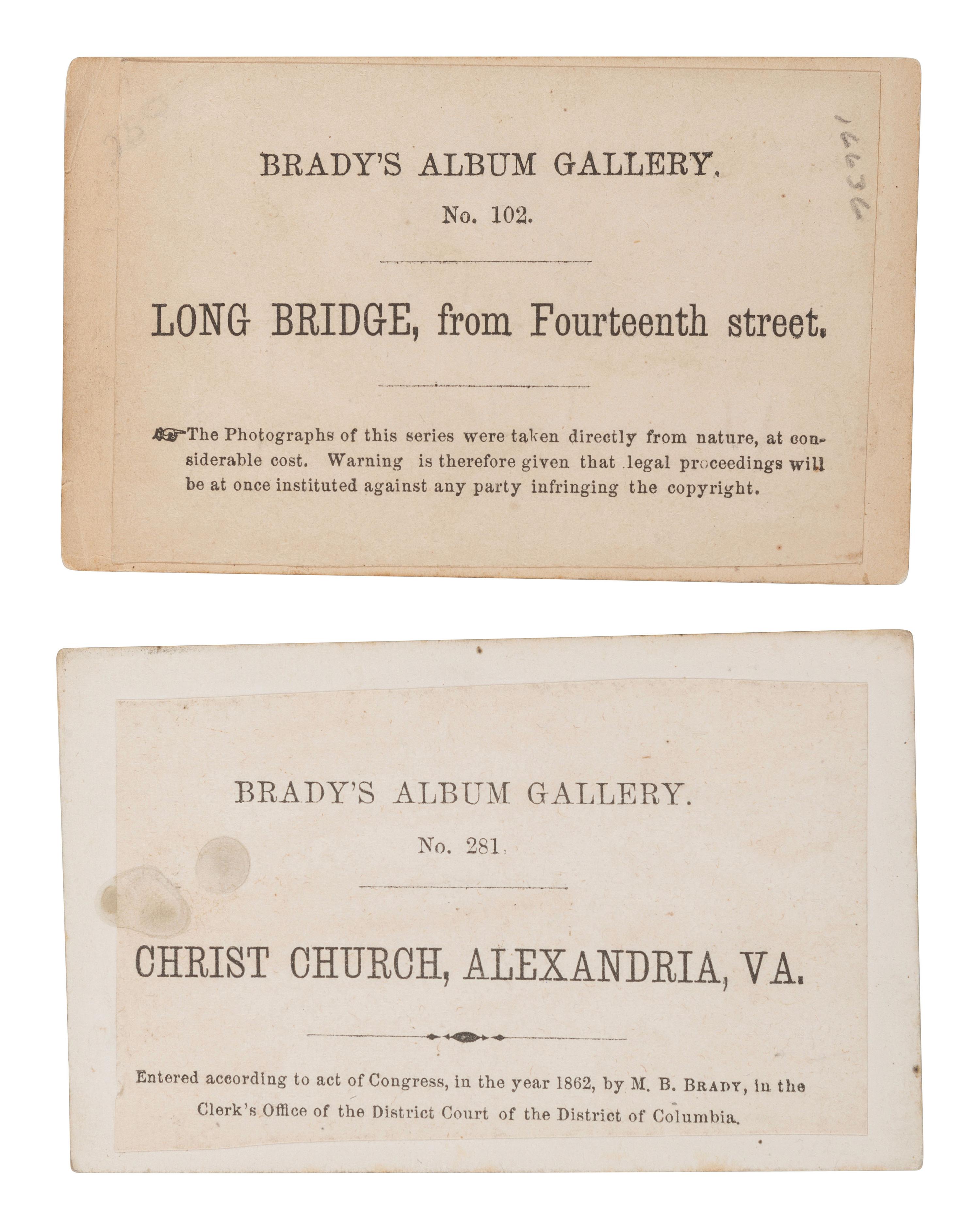 [CIVIL WAR]. 18 CDVs of important structures and hallowed grounds from Brady's Album Gallery . 1862.