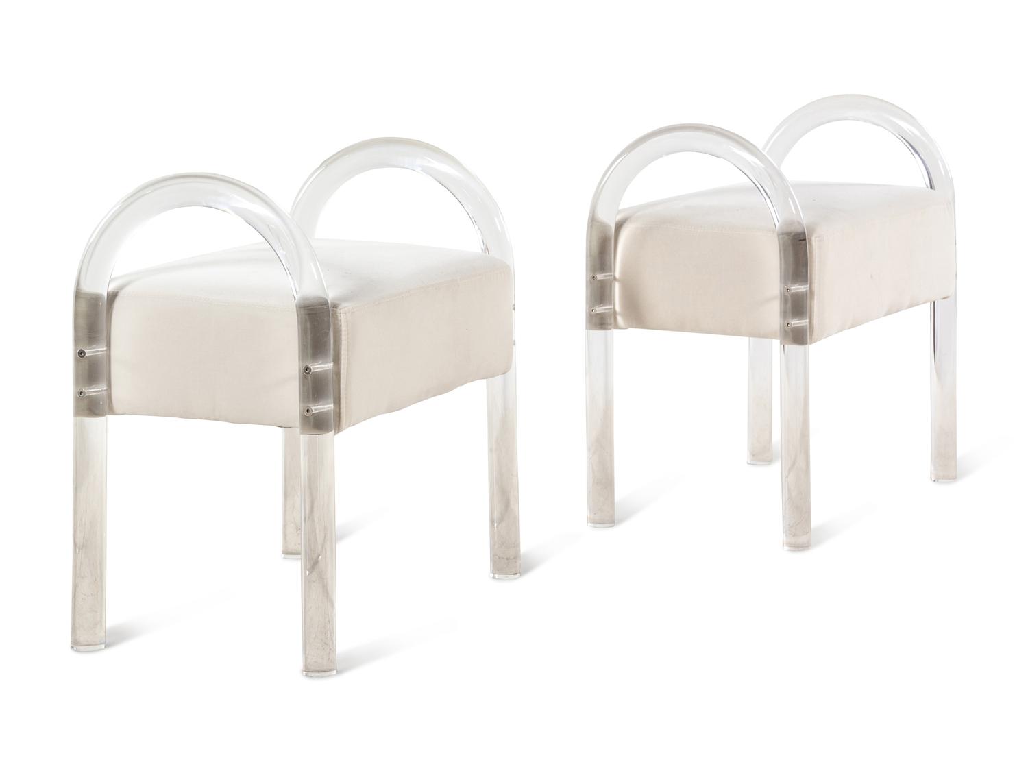 A Pair of Acrylic Upholstered Stools