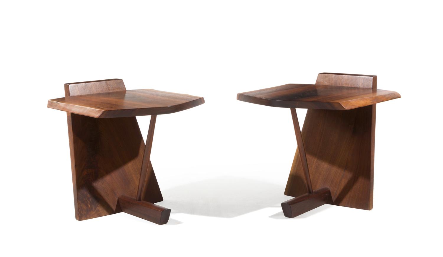 George Nakashima, (Japanese/American, 1905-1990), a pair of end tables, with bookended tops, 1989
