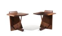 George Nakashima, (Japanese/American, 1905-1990), a pair of end tables, with bookended tops, 1989