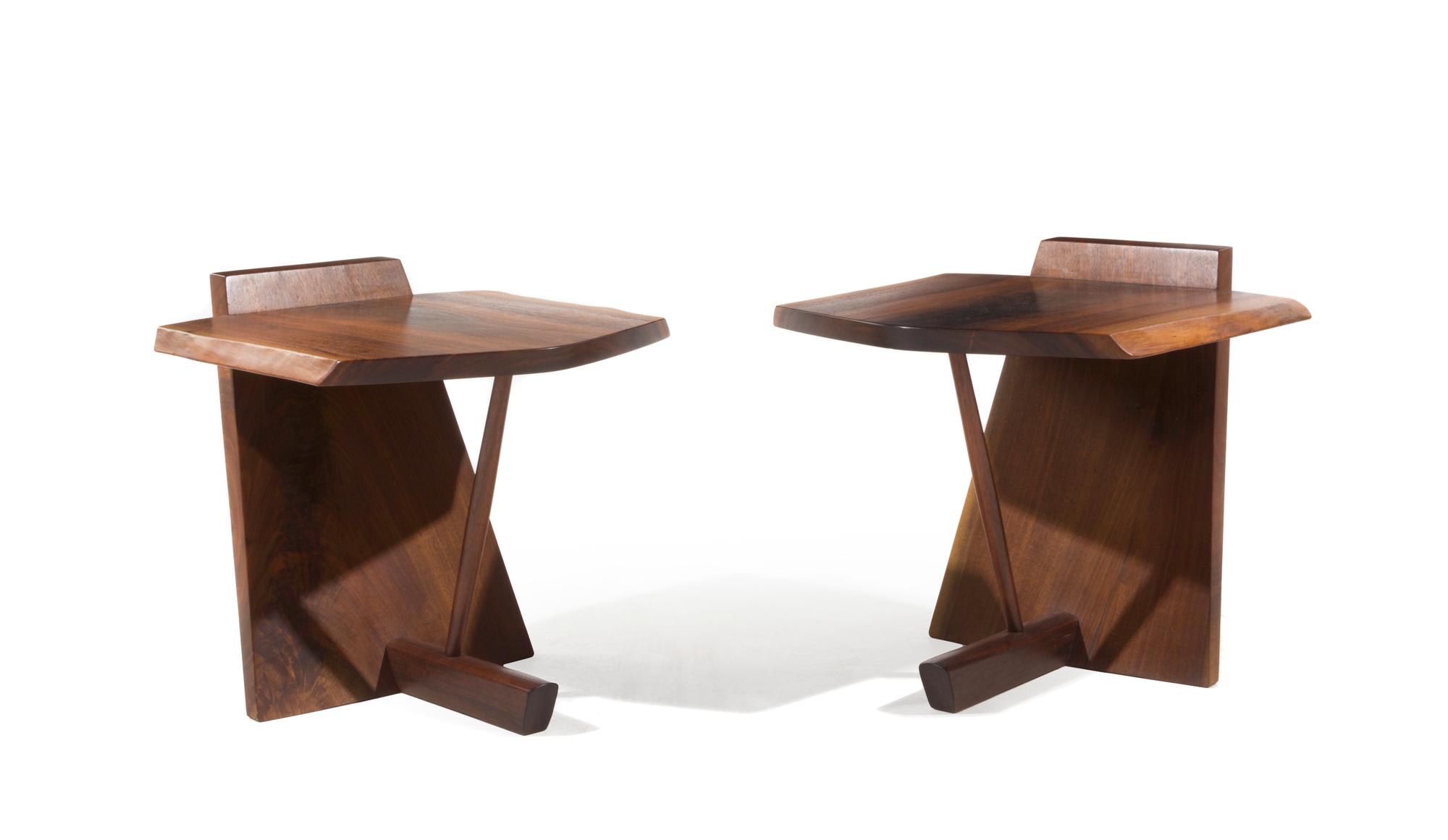 George Nakashima, (Japanese/American, 1905-1990), a pair of end tables, with bookended tops, 1989