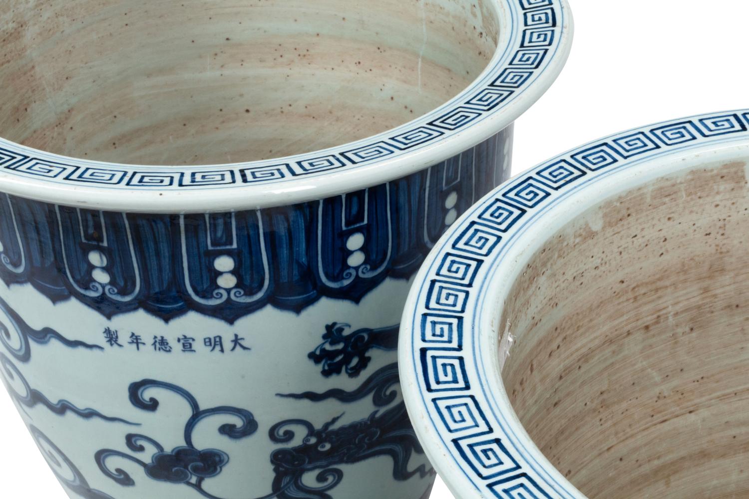 A Pair of Chinese Blue and White Porcelain Jardinières