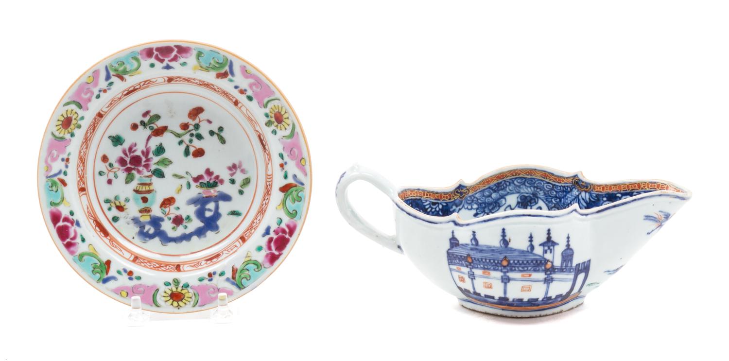 Two Chinese Export Porcelain Articles Width of first over handle 8 1/4 inches.