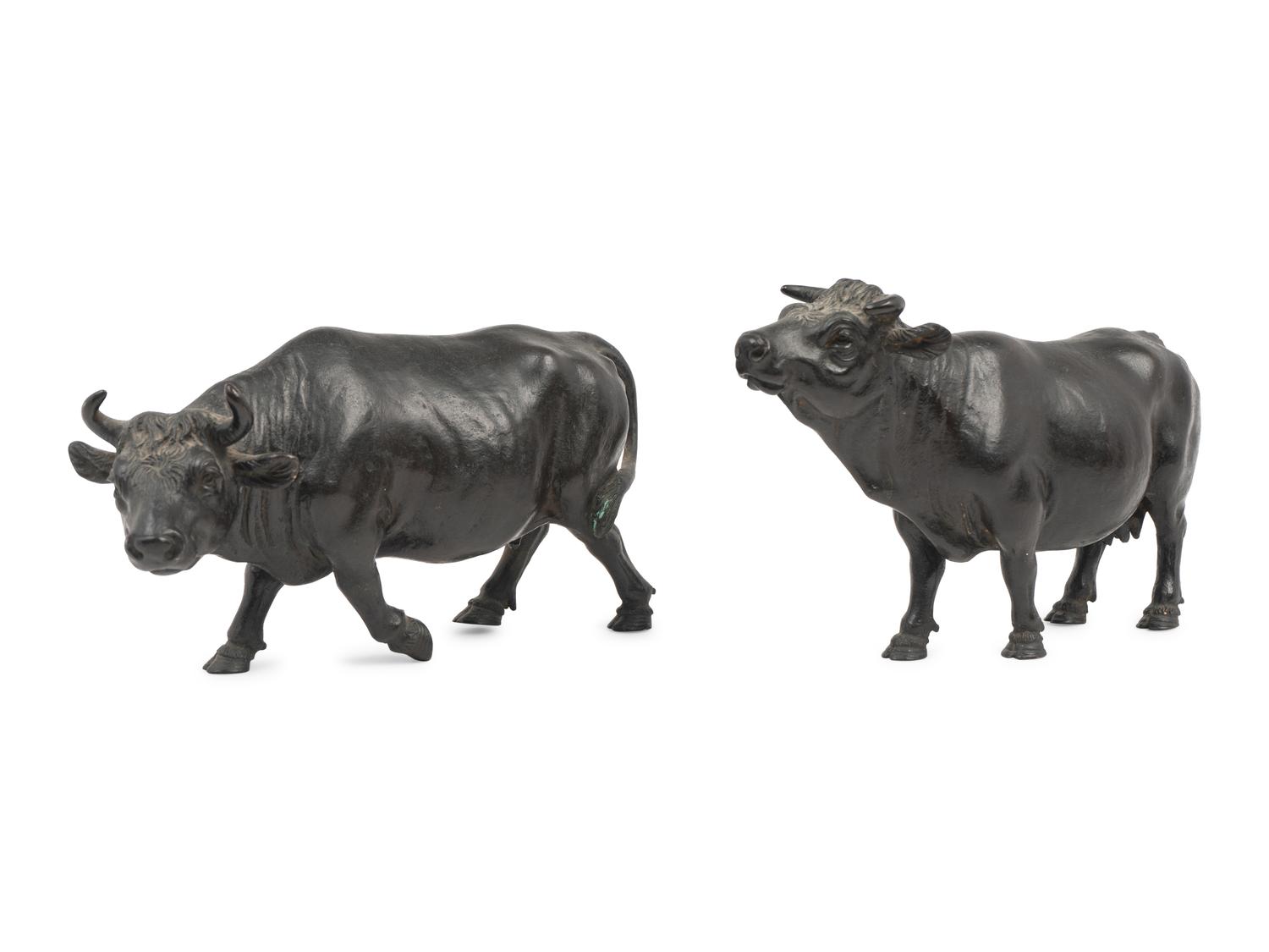 A Pair of Bronze Bulls