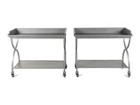 A Pair of Patinated Metal Two-Tier Serving Carts