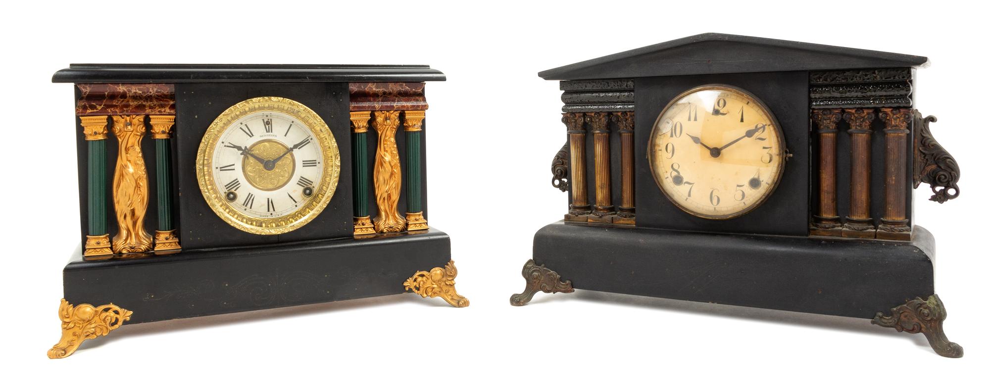 Two American Victorian Ebonized Mantel Clocks