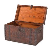 An Iron Mounted and Painted Pine Storage Chest