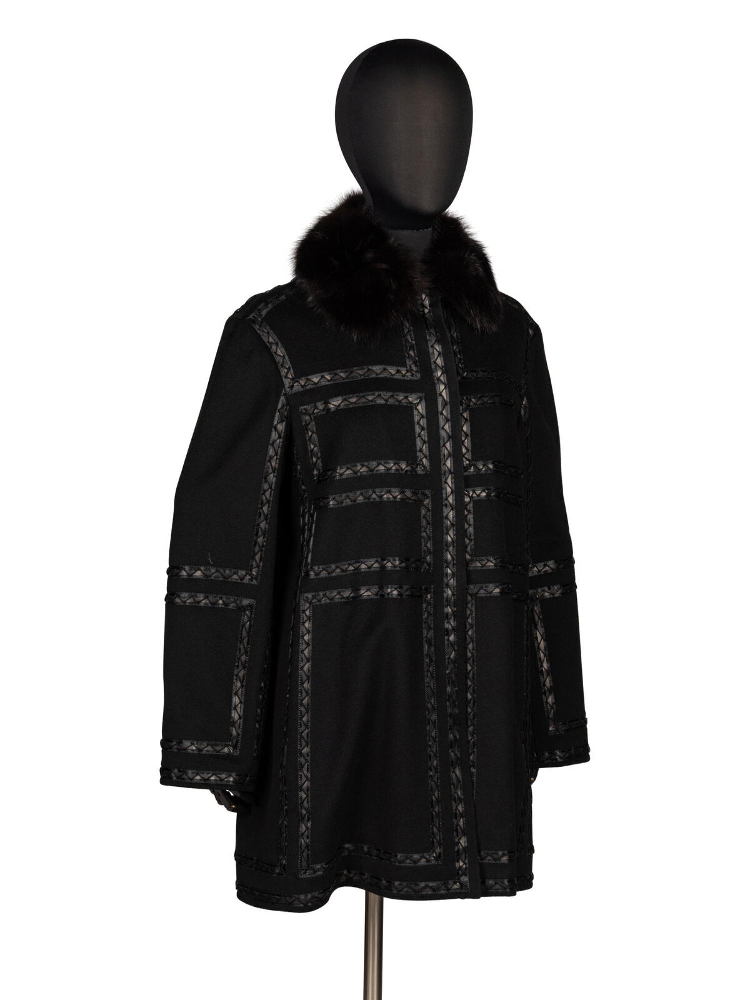 J. Mendel, Cashmere Coat with Leather & Sable Trim