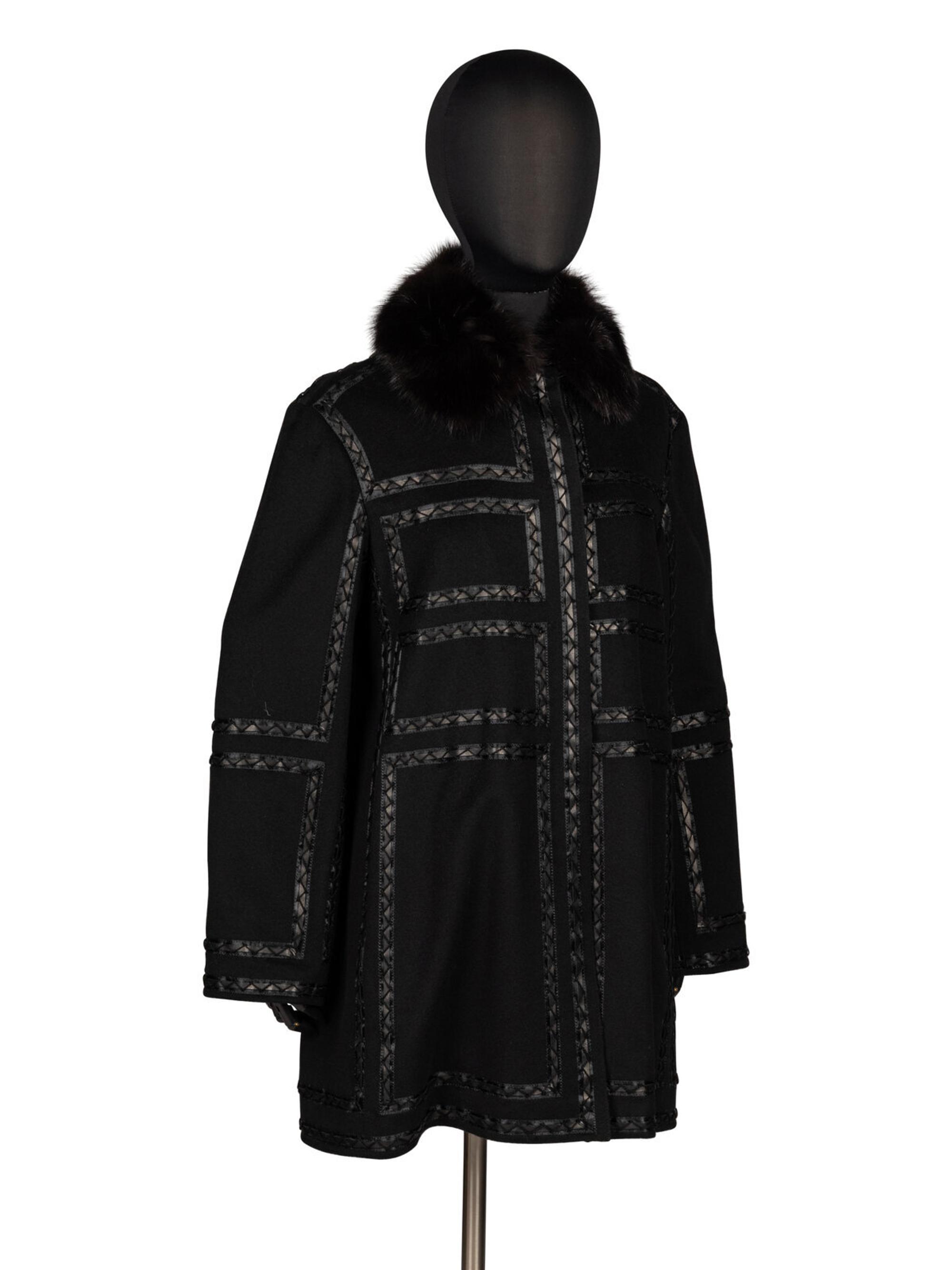 J. Mendel, Cashmere Coat with Leather & Sable Trim