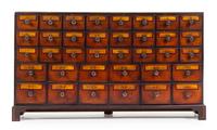 An English Painted Apothecary Chest Height 35 1/2 x width 64 x depth 9 1/2 inches. — 19TH CENTURY