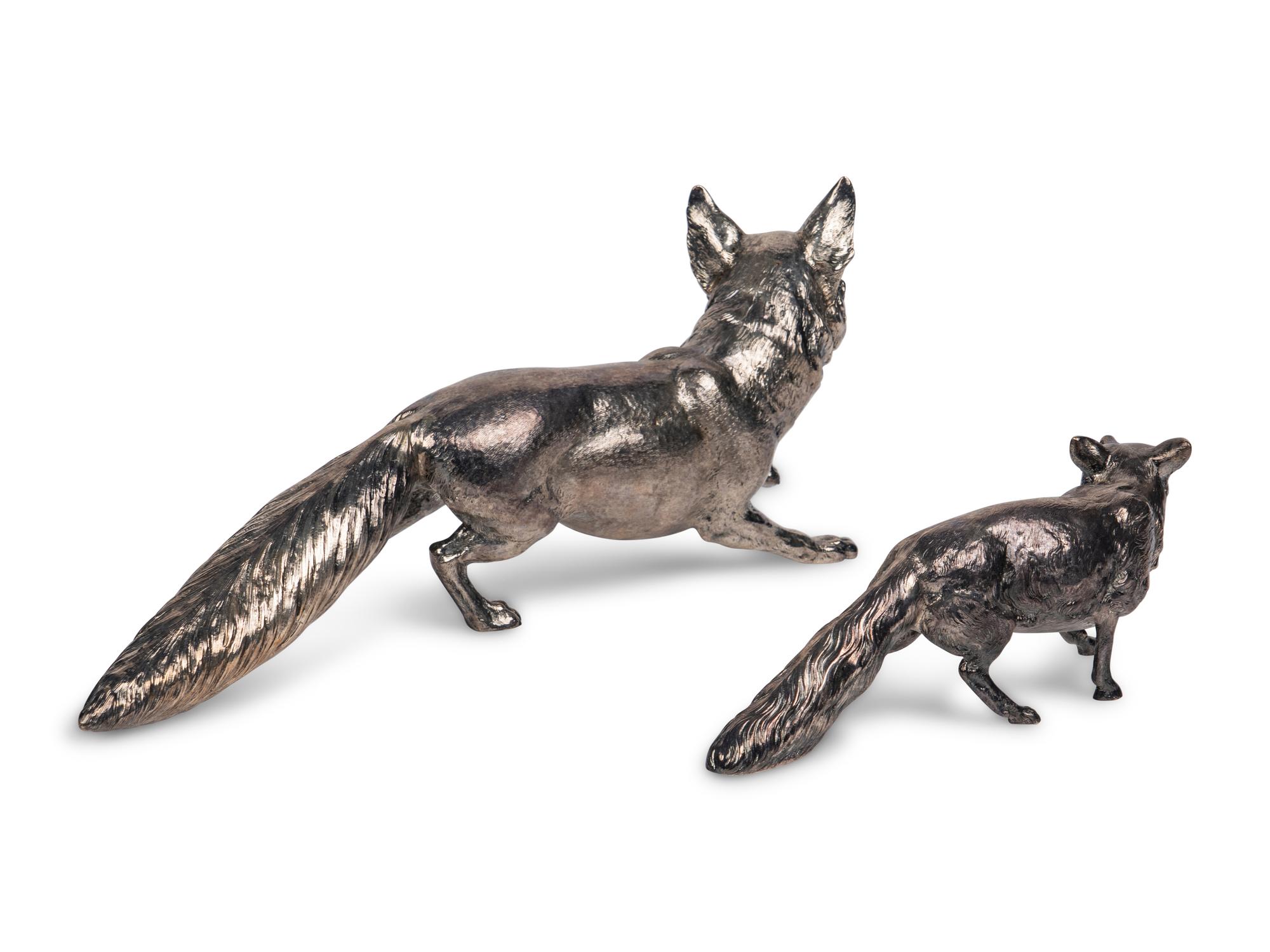 A Pair of Silver Fox-Form Table Ornaments
