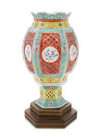 A Chinese Famille Rose Porcelain Lamp Height of vase 12 inches. — EARLY 20TH CENTURY