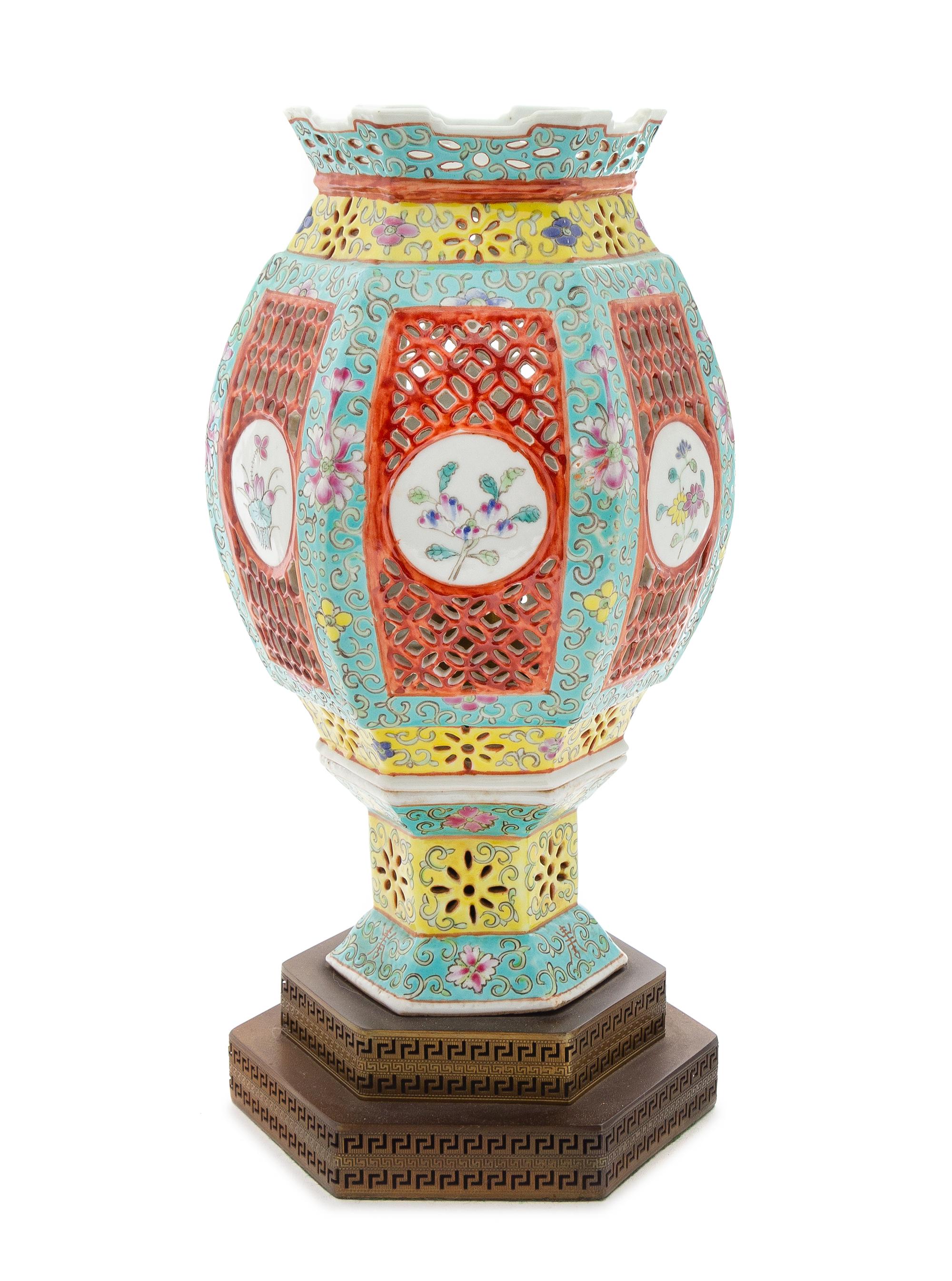 A Chinese Famille Rose Porcelain Lamp Height of vase 12 inches. — EARLY 20TH CENTURY