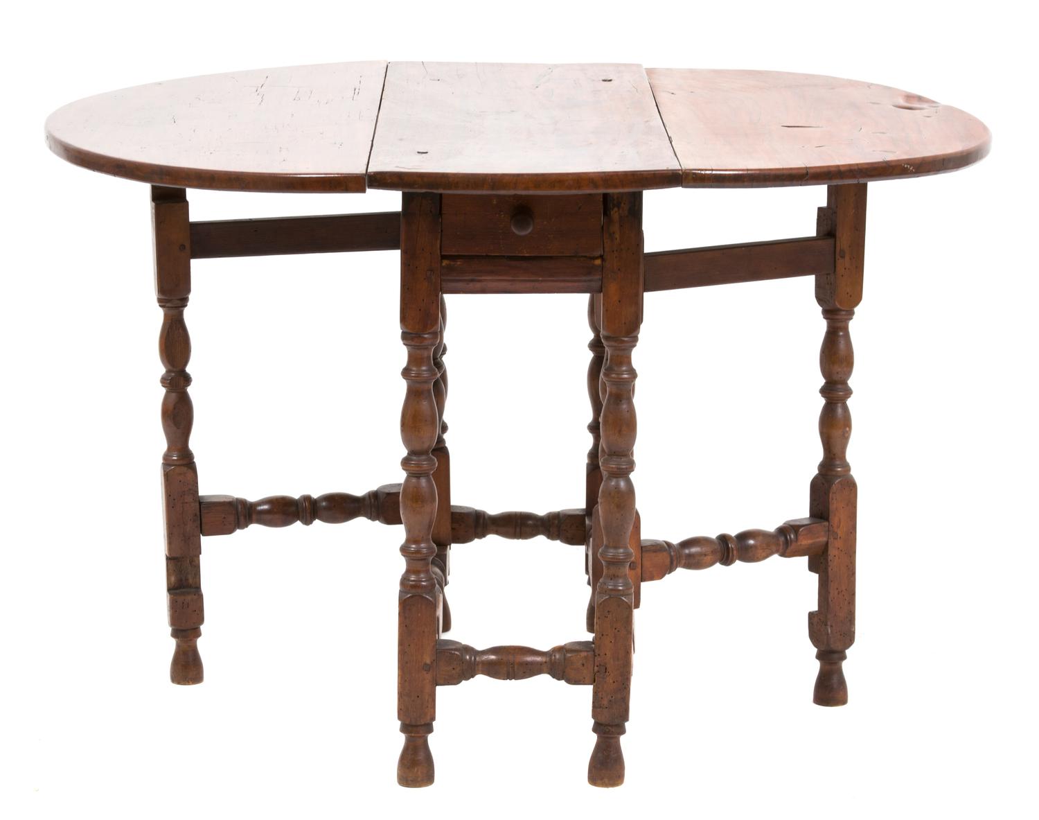 A William and Mary Style Gate-Leg Table Height 29 x depth 34 1/2 inches. — 20TH CENTURY