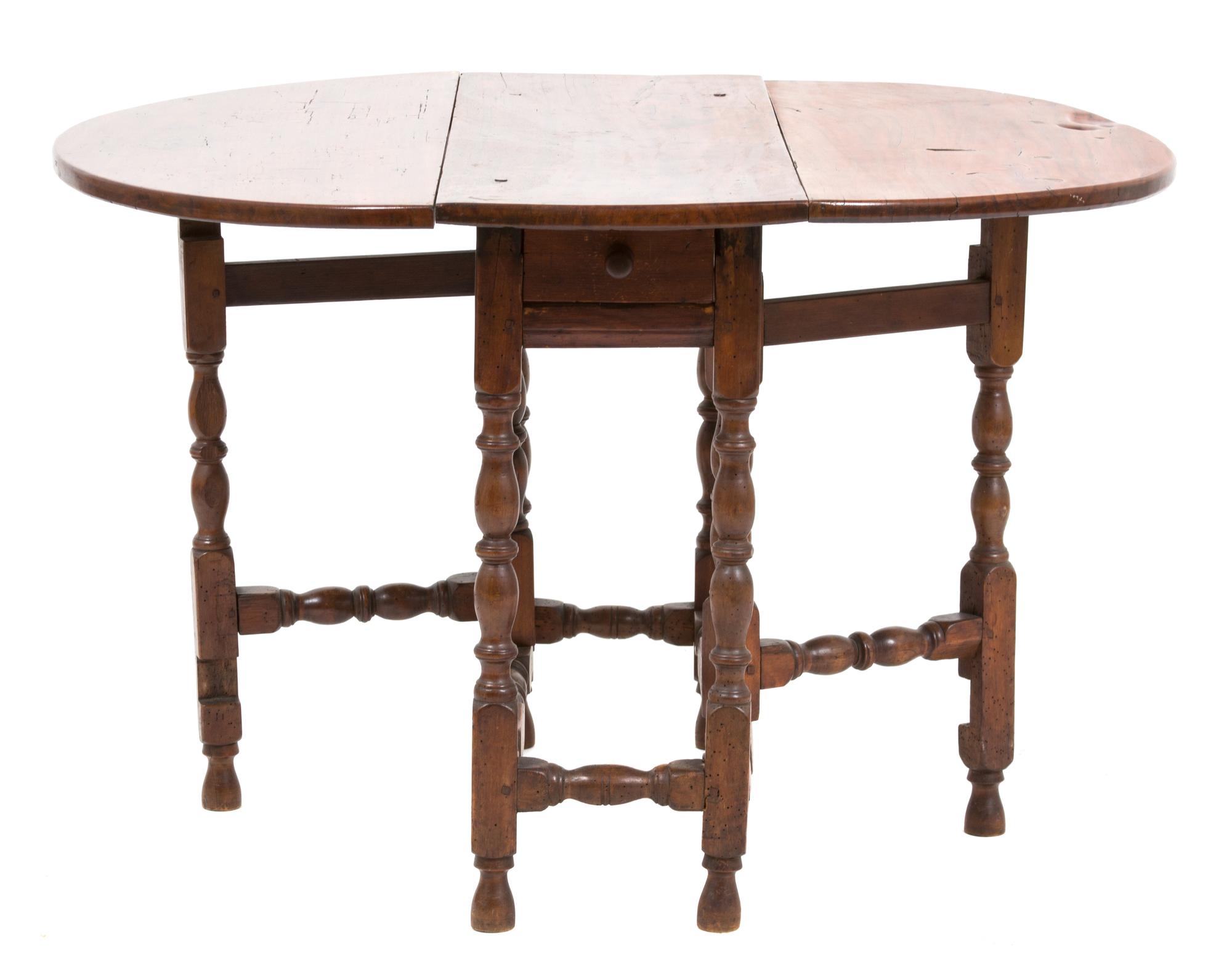 A William and Mary Style Gate-Leg Table Height 29 x depth 34 1/2 inches. — 20TH CENTURY