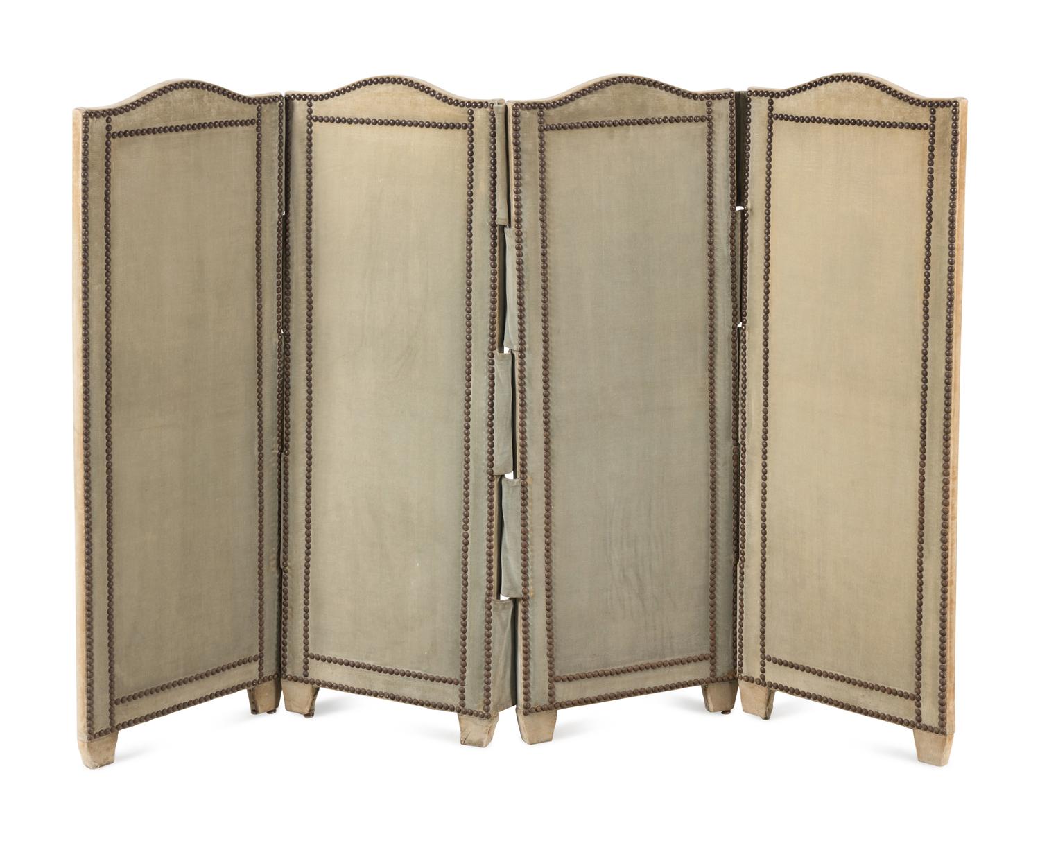 A French Four-Panel Velvet Floor Screen