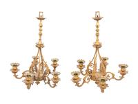 A Pair of Dutch or German Gilt Bronze Five-Light Hanging Wall Lights