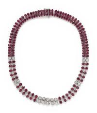 GLASS-FILLED RUBY AND DIAMOND NECKLACE