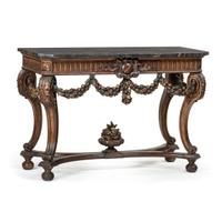 An Italian Carved and Painted Marble-Top Pier Table and Pier Mirror
