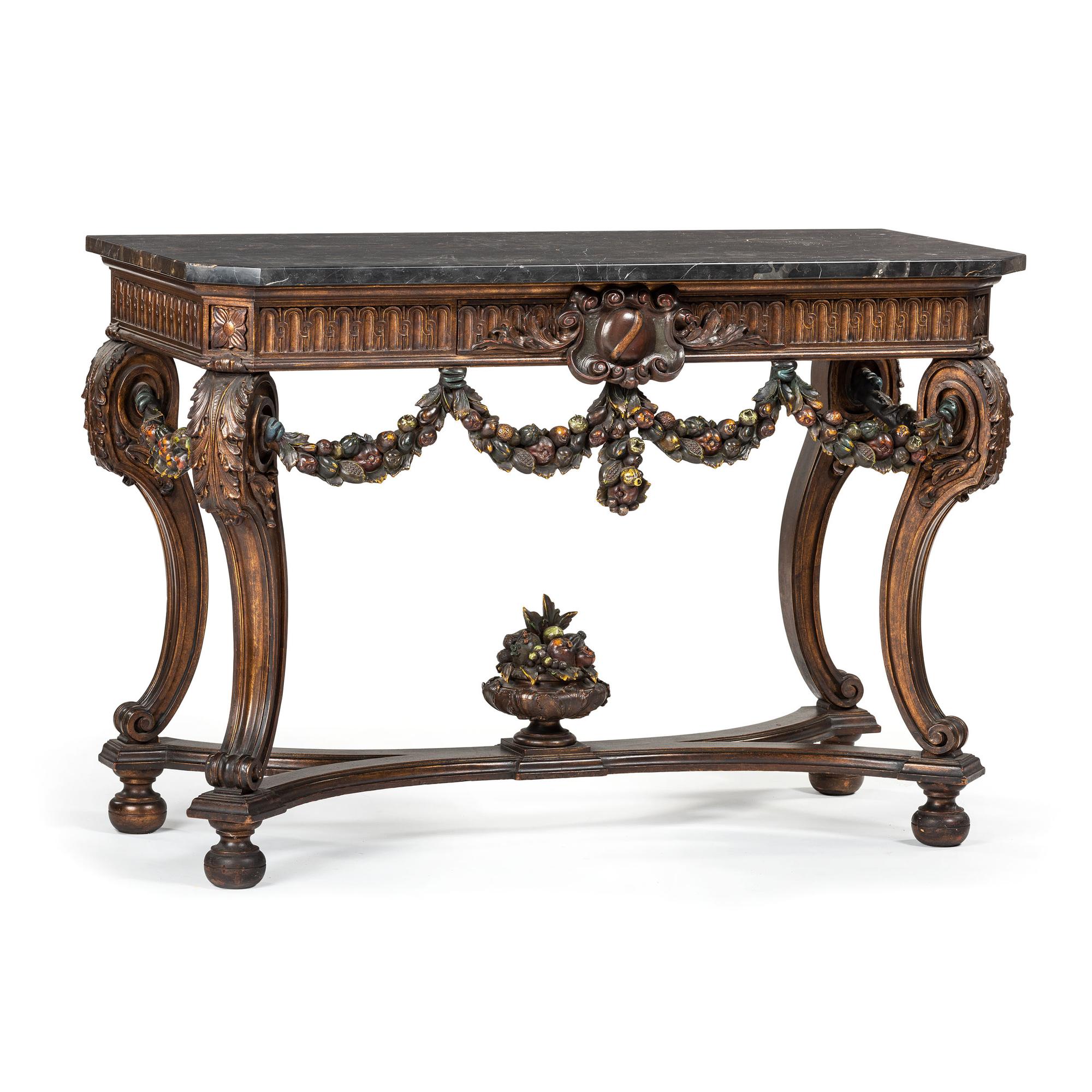 An Italian Carved and Painted Marble-Top Pier Table and Pier Mirror