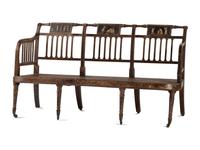 A Regency Grain and Figural Painted Cane-Upholstered Settee