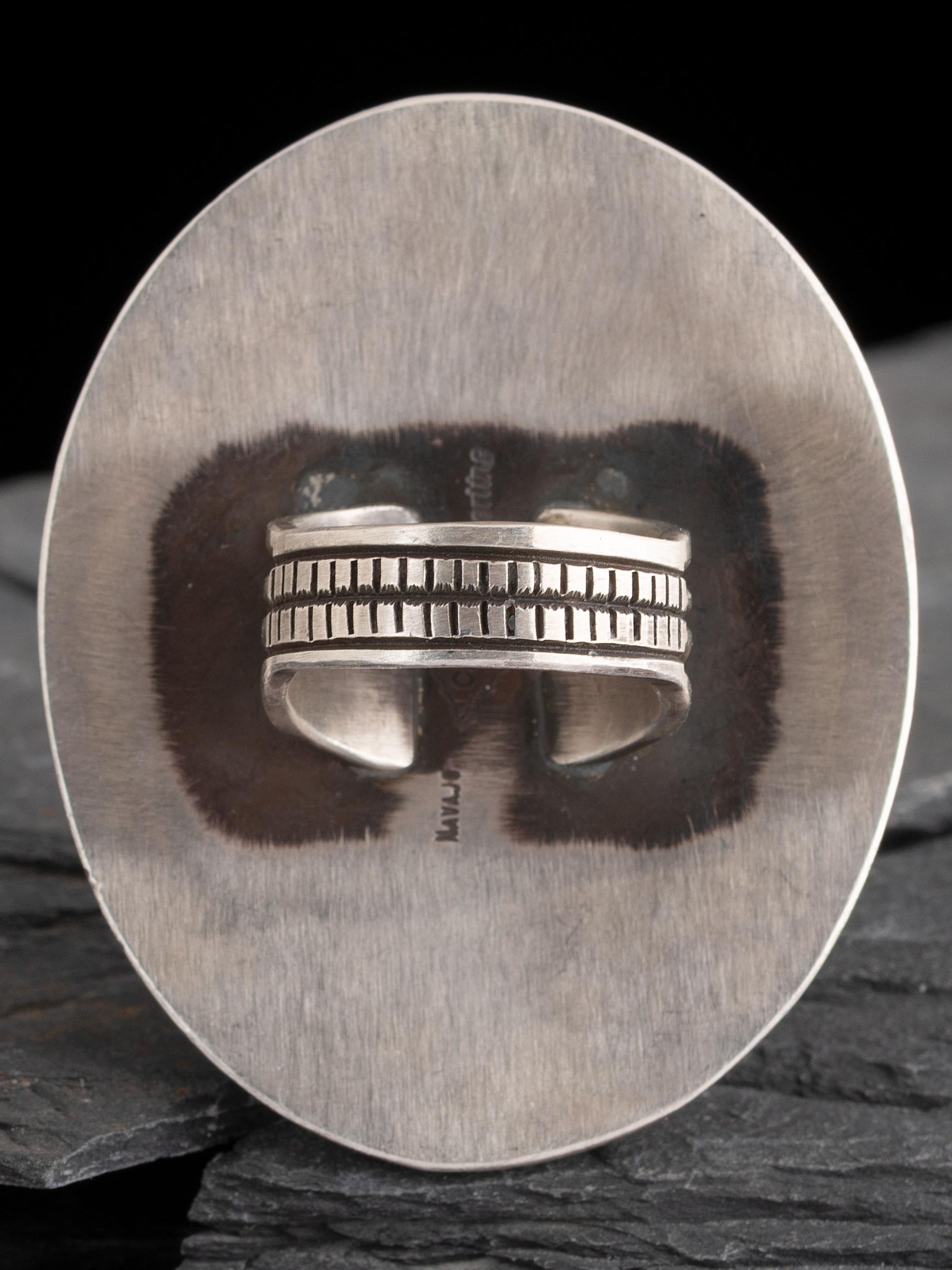 Large Heavily Stamped Sterling Silver Concha Ring