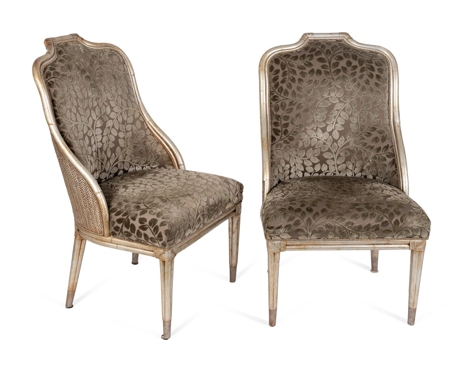 A Set of Four Neoclassical Style Silvered Rattan Barrel-Back Chairs — 20TH CENTURY