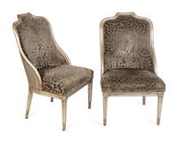 A Set of Four Neoclassical Style Silvered Rattan Barrel-Back Chairs — 20TH CENTURY