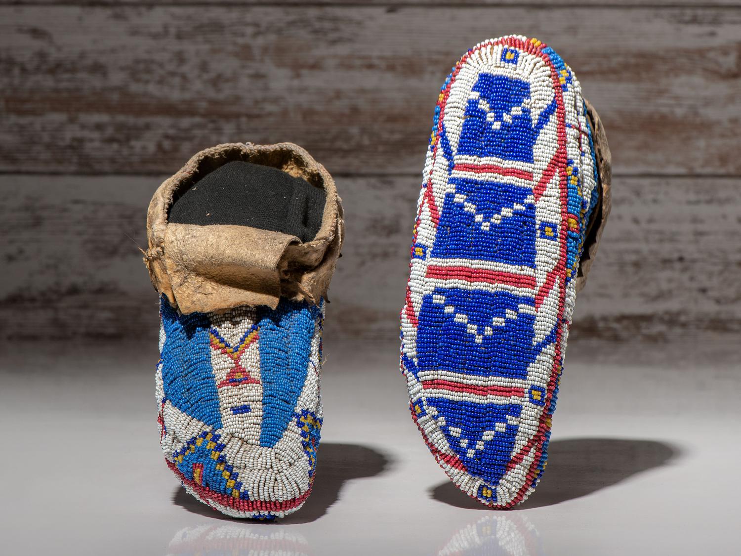Sioux Fully Beaded Buffalo Hide Moccasins