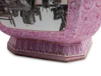 A Pair of Chinese Pink-Ground Porcelain and Grisaille Enamel Vases