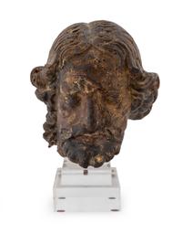 An Italian School Carved Wood and Partial Gilt Head of Christ — POSSIBLY 16TH CENTURY
